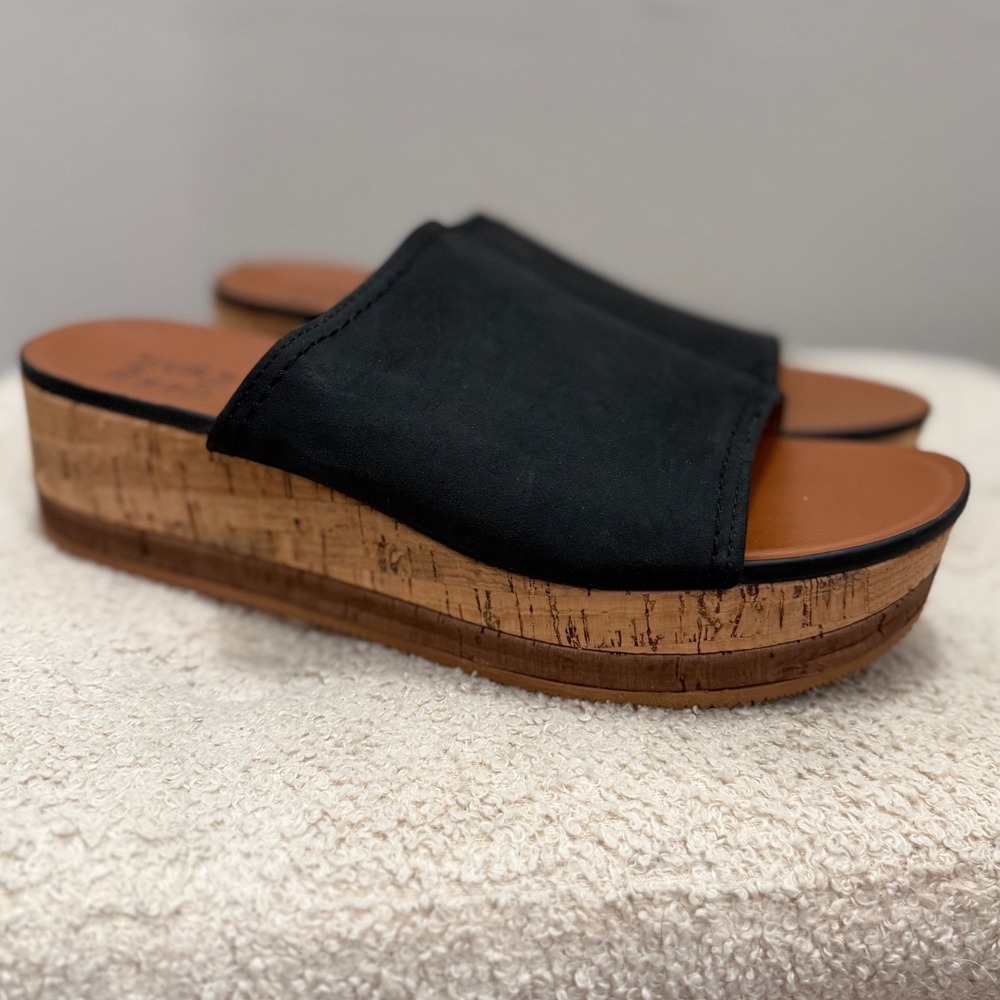 Naturalizer Black Cork Platform Wedge Slide Sandals Boho Minimalist Size 9.5M